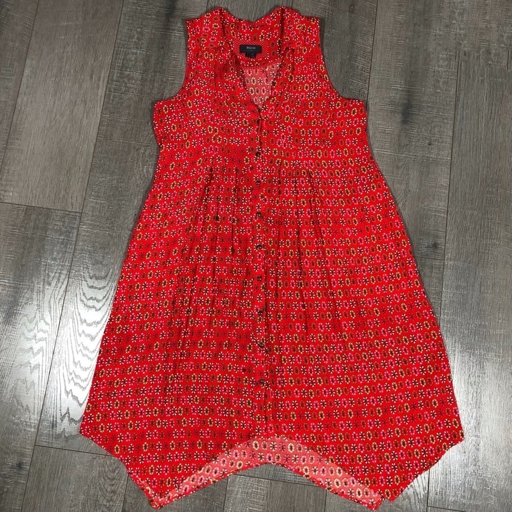 MAEVE Vicki Sleeveless shirt dress red Asymmetrical hem Size 4